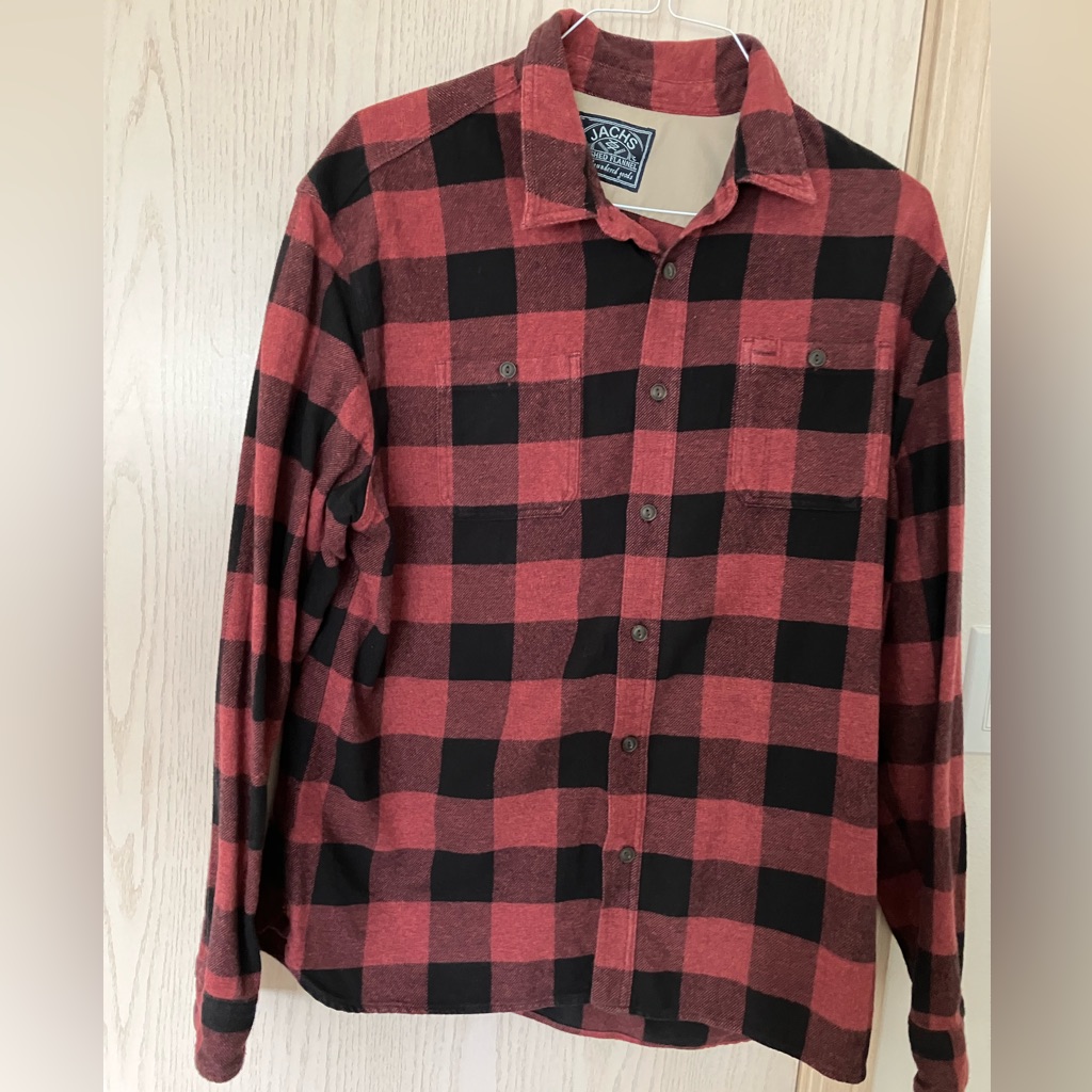 Jachs Mens Washed Flannel Red & Black Plaid Shirt- Xl